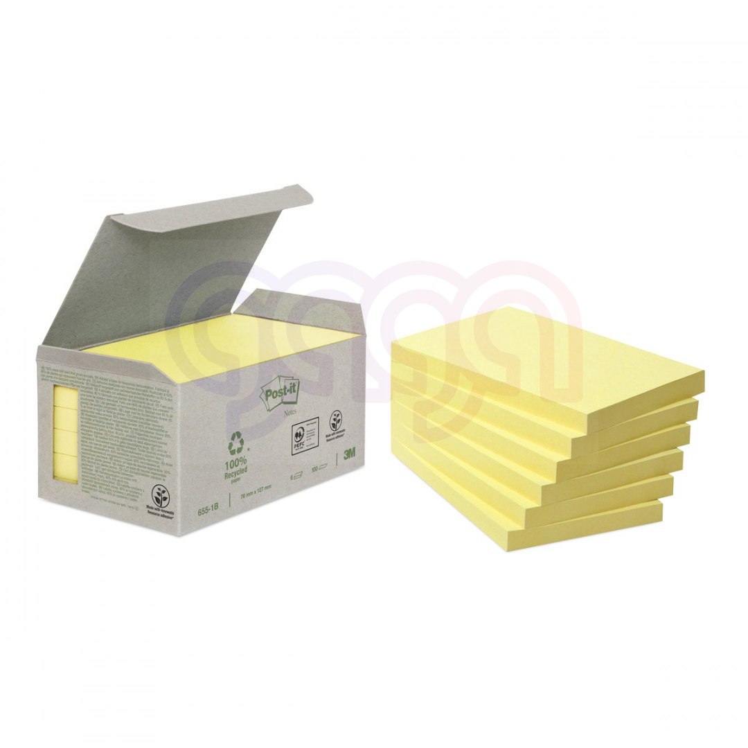 Ekologiczne karteczki samoprzylepne Post-it_ z certyfikatem PEFC Recycled, Żółte, 76x76mm, 16 bloczków po 100 karteczek, _654-1T Ekologiczne karteczki samoprzylepne Post-it_ z certyfikatem PEFC Recycled, Żółte, 76x76mm, 16 bloczków po 100 karteczek, _654-1T