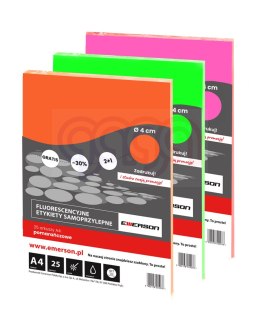 Fluorescencyjne etykiety samoprzylepne różowe kółka 40mm 25 arkuszy Emerson ETOKROZ02x025x010