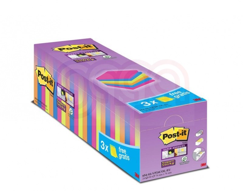 Karteczki Samoprzylepne Post-it_ Super Sticky _21 bloczków + 3 GRATIS, każdy po 90 kolorowych karteczek 76x76mm_654-SS-VP24COL 3 Karteczki Samoprzylepne Post-it_ Super Sticky _21 bloczków + 3 GRATIS, każdy po 90 kolorowych karteczek 76x76mm_654-SS-VP24COL 3