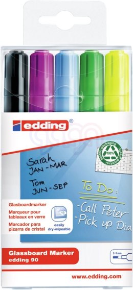 Marker EDDING do tablic szklanych czarny + mix kolorów, etui 5 szt. 90/5s/001/c ed