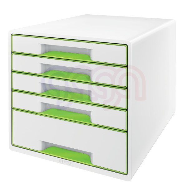 Pojemnik z 5 szufladami Leitz WOW, biały/zielony 52142054 Pojemnik z 5 szufladami Leitz WOW, biały/zielony 52142054