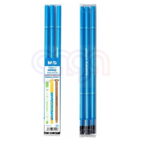 Wkłady do długopisu wymazywalnego, Standard A, 0.5mm, czarny, 3 szt. w etui, Happy Color HA AKR67K35-9