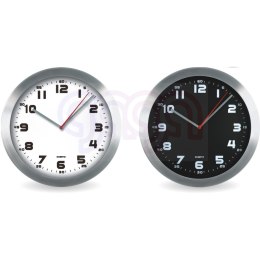 Zegar ścienny aluminiowy 29,5cm, srebrny z czarną tarczą MPM E01.2482.7090