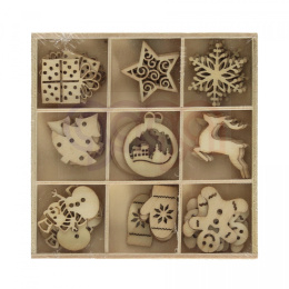 Ozdoby drewniane w pudełku, świąteczne/Galeria Papieru/45szt