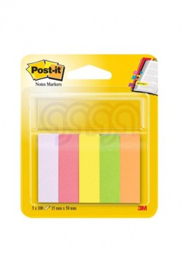 Znaczniki POST-IT (670/5), papier, 15x50mm, 5x100 kart., mix kolorów neonowy
