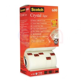 Taśma biurowa SCOTCH® Crystal (6-1933R14), 19mm, 33m, 12+2szt. GRATIS