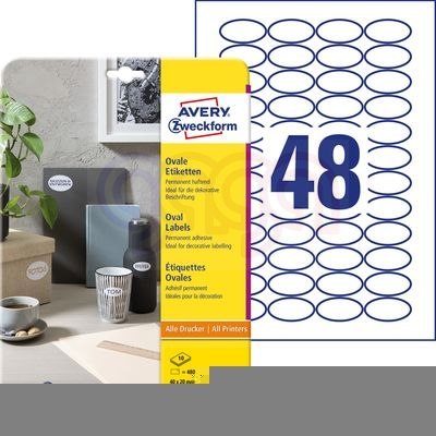 Etykiety o nietypowych kształtach, A4, 10 ark./op., 40x20 mm, owalne, trwałe, AVERY ZWECKFORM, 6241.10.01