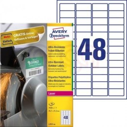 Etykiety polietylenowe ultra resistant, A4, 40 ark./op., 45,7x21,2mm, AVERY ZWECKFORM, L7911-40