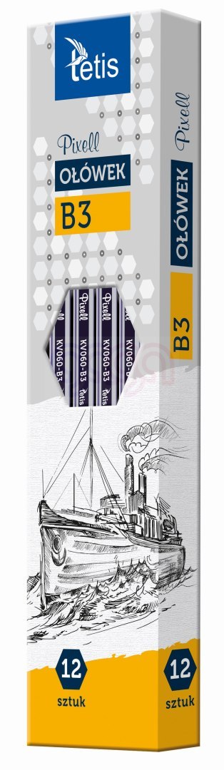 Ołówek pixell heksag. tward. B3 12 szt. Tetis
