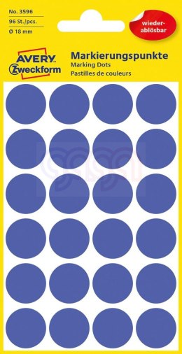 Kółka do zaznaczania niebieskie 18mm Usuwalne, Avery Zweckform 3596