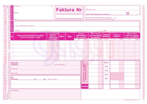 103-XE Faktura wzór pełny dla prowadzących sprzedaż w cenach netto 103-XE