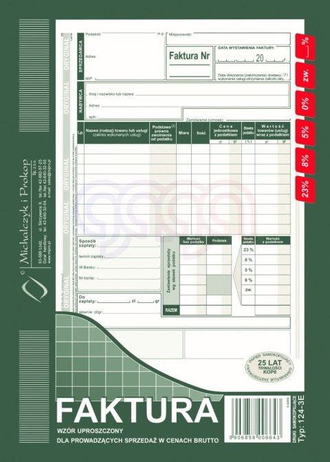 124-3E Faktura wzór uproszczony dla prowadzących sprzedaż w cenach brutto 124-3E