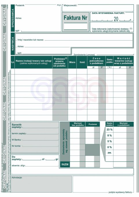124-3E Faktura wzór uproszczony dla prowadzących sprzedaż w cenach brutto 124-3E