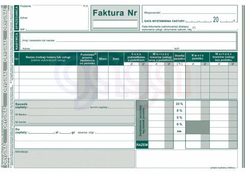 143-3E Faktura wzór pełny dla prowadzących sprzedaż w cenach brutto 143-3E