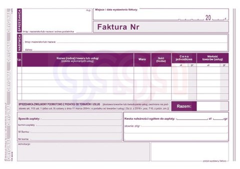 203-3E Faktura dla podatników zwolnionych podmiotowo z podatku od towarów i usług 203-3E