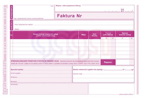 203-3E Faktura dla podatników zwolnionych podmiotowo z podatku od towarów i usług 203-3E