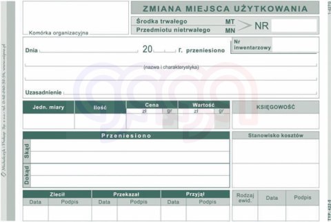422-5 MT zmiana miejsca użytkowania środka trwałego 422-5