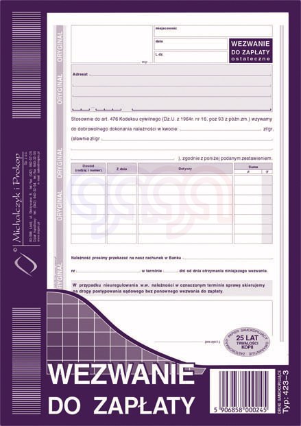 423-3 Wezwanie do zapłaty ostateczne 423-3