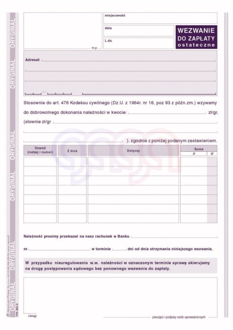 423-3 Wezwanie do zapłaty ostateczne 423-3