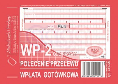 449-5M Polecenie przelewu wpłata gotówkowa 2-odcinkowe 449-5M