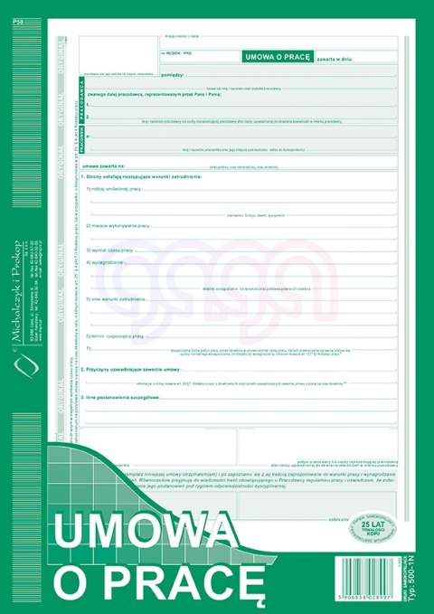 500-1K Umowa o pracę 500-1N
