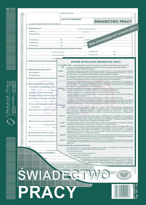 501-1K Świadectwo pracy 501-1N
