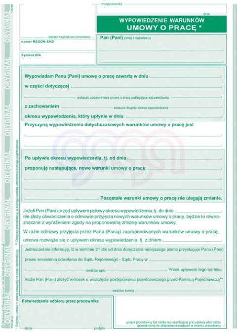 521-3 Wypowiedzenie warunków umowy o pracę 521-3