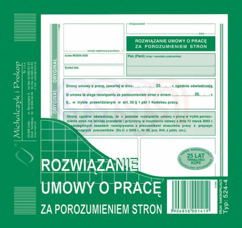 524-4 Rozwiązanie umowy o pracę za porozumieniem stron 524-4