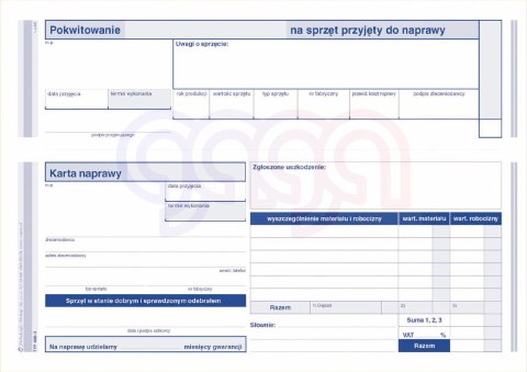600-3 Pokwitowanie - kart naprawy sprzętu przyjętego do naprawy 600-3