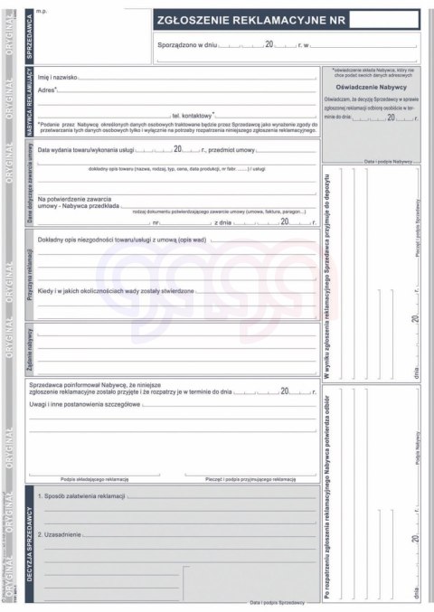 601-1 Zgłoszenie reklamacyjne 601-1