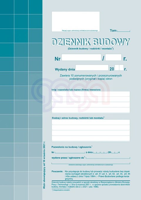 603-1 Dziennik budowy 603-1