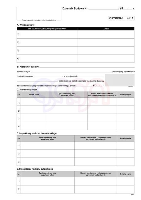 603-1 Dziennik budowy 603-1