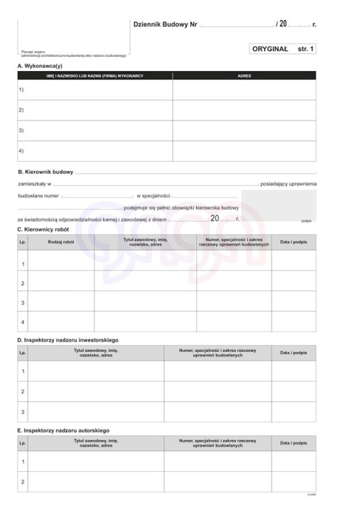 603-2 Dziennik budowy 603-2