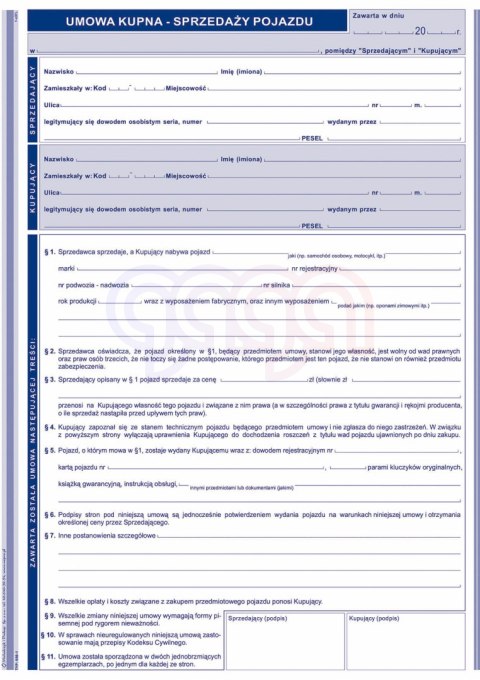 650-1 Umowa kupna - sprzedaży pojazdu 650-1