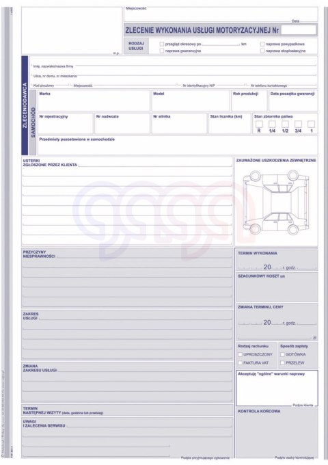 651-1 Zlecenie wykonania usługi motoryzacyjnej 651-1