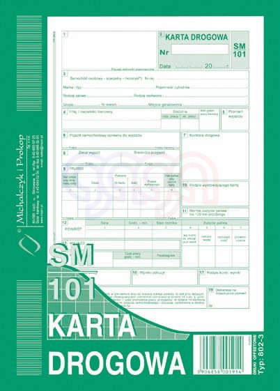 802-3 Karta drogowa sm/101 (samochód osobowy) 802-3