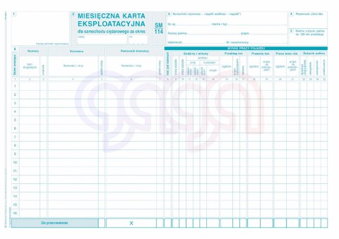 803-1 Miesięczna karta eksploatacyjna sm/114 (samochód ciężarowy) 803-1