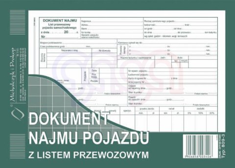 809-3 Dokument najmu pojazdu z listem przewozowym 809-3