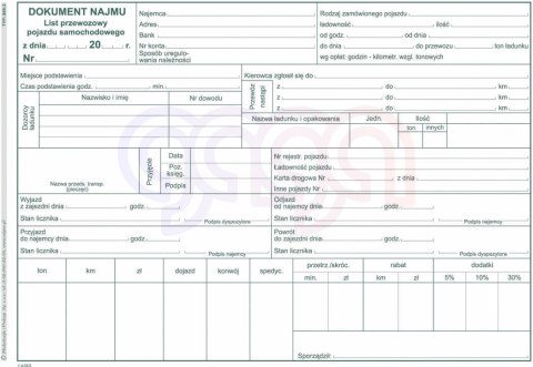 809-3 Dokument najmu pojazdu z listem przewozowym 809-3