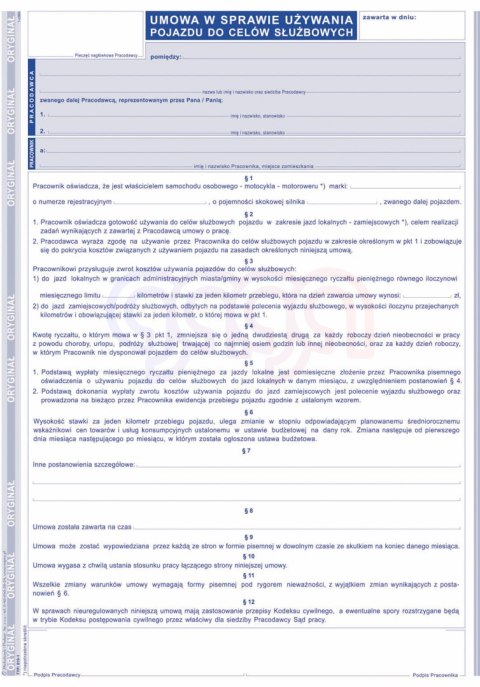 810-1 Umowa w sprawie używania pojazdu do celów służbowych 810-1