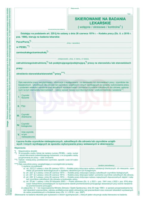 850-3 Skierowanie na badania lekarskie 850-3
