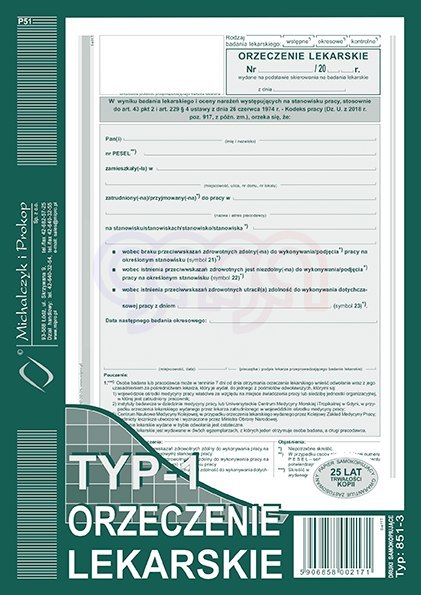 851-3 Orzeczenie lekarskie typ-1 851-3