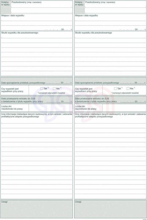 875-1 Rejestr wypadków 875-1