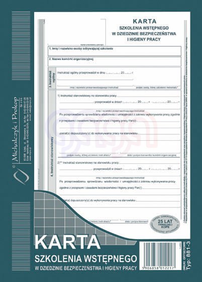881-3 Karta szkolenia wstępnegow dziedzinie bezpieczeństwa i higieny pracy 881-3