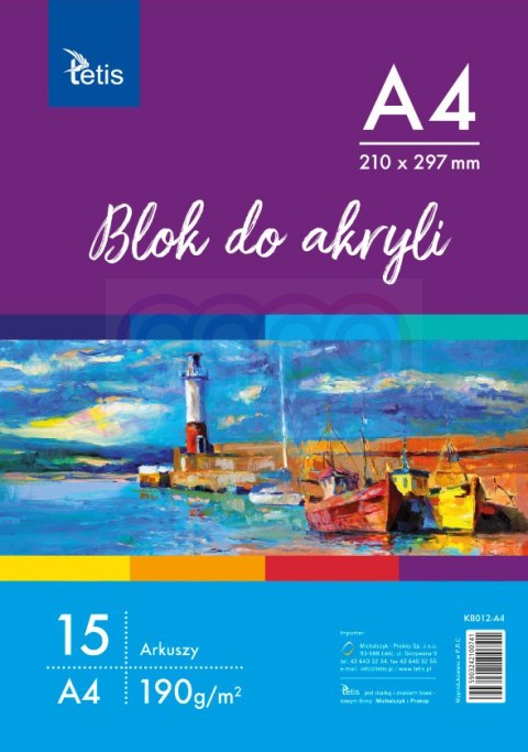 Blok do akryli A4, 190 g/m2, 15 ark. Tetis