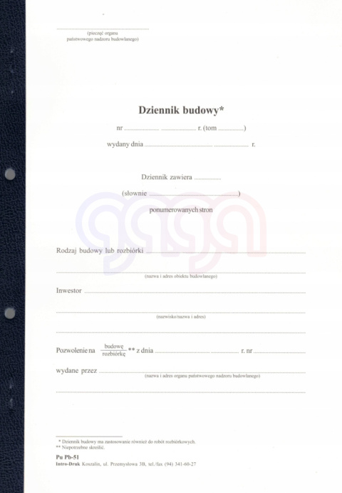 Dziennik budowy A4, 28 kartek offset