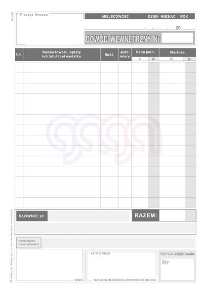 K12 Dowód wewnętrzny (dla podatników prowadzących podatkową księgę przychodow i rozchodów) K-12