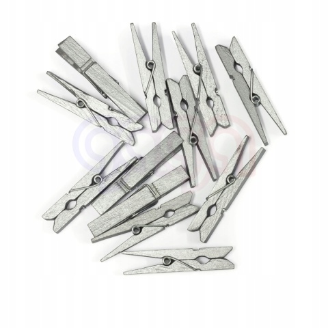 Klamerki SPINACZE ozdobne drewno 47mm 12szt. SREBRNE 253036
