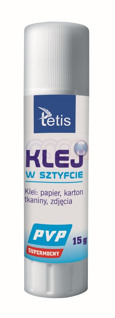 Klej w sztyfcie typu PVP bezbarwny 15 g Tetis