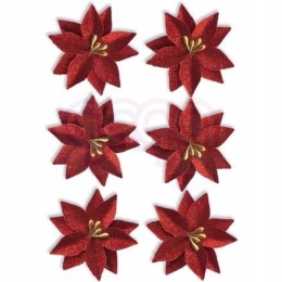 Kwiaty papierowe Poinsecja BORDOWE ZŁOCONE SAMOPRZYLEPNE 6 szt. 252037